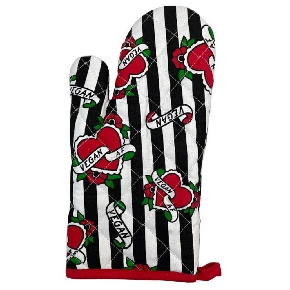 Sourpuss Vegan AF Oven Mitt Pot Holder Kitchen Alternative Tattoo Heart Goth NEW